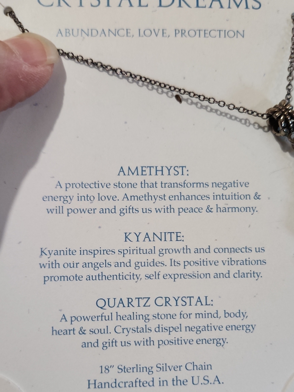 18" Sterling Silver Chain with Quartz, Amethyst, and Kyanite Pendants - Picture 2 of 5